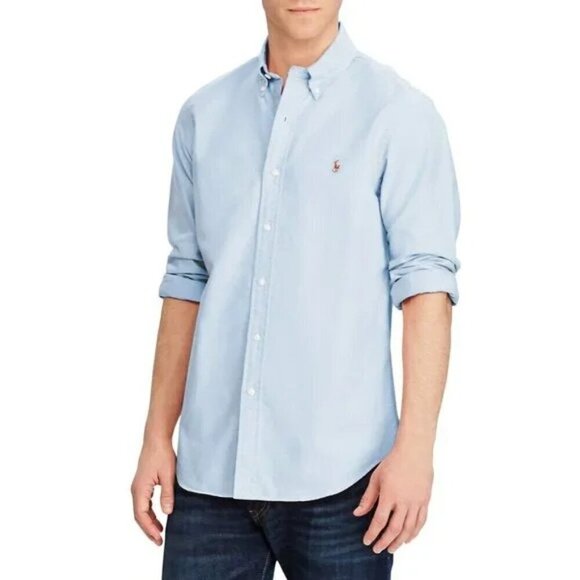 Ralph Lauren Light Blue Cotton Logo Embroidered Classic Fit Oxford Shirt Size 16 - Picture 1 of 6